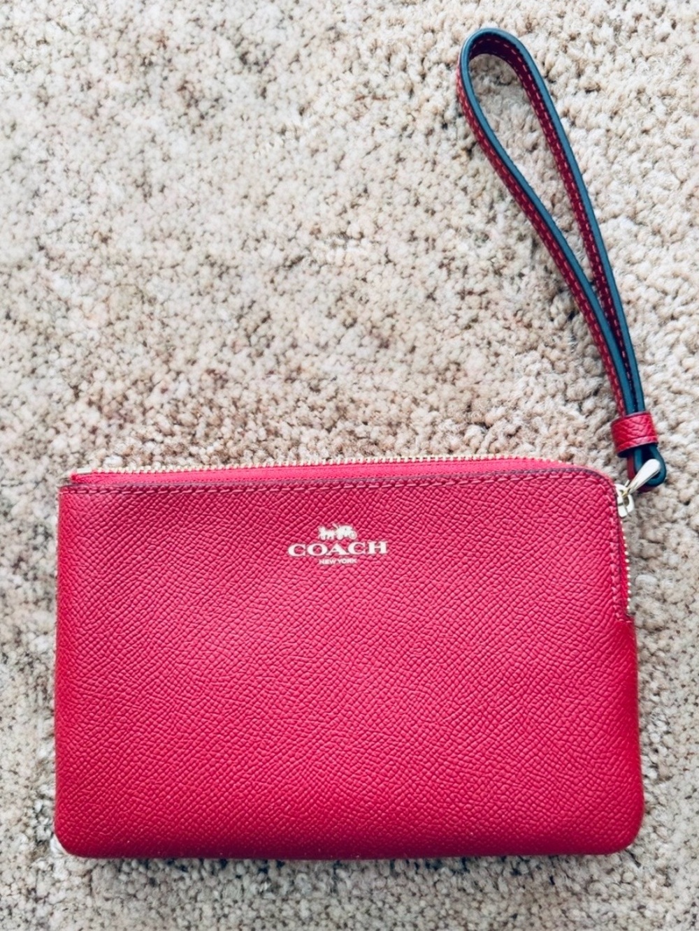 COACH, Pebbled Leather Corner Zip Wristlet in Electric Pink, NWT